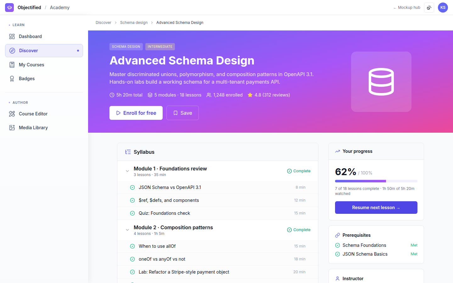 Academy — Course detail