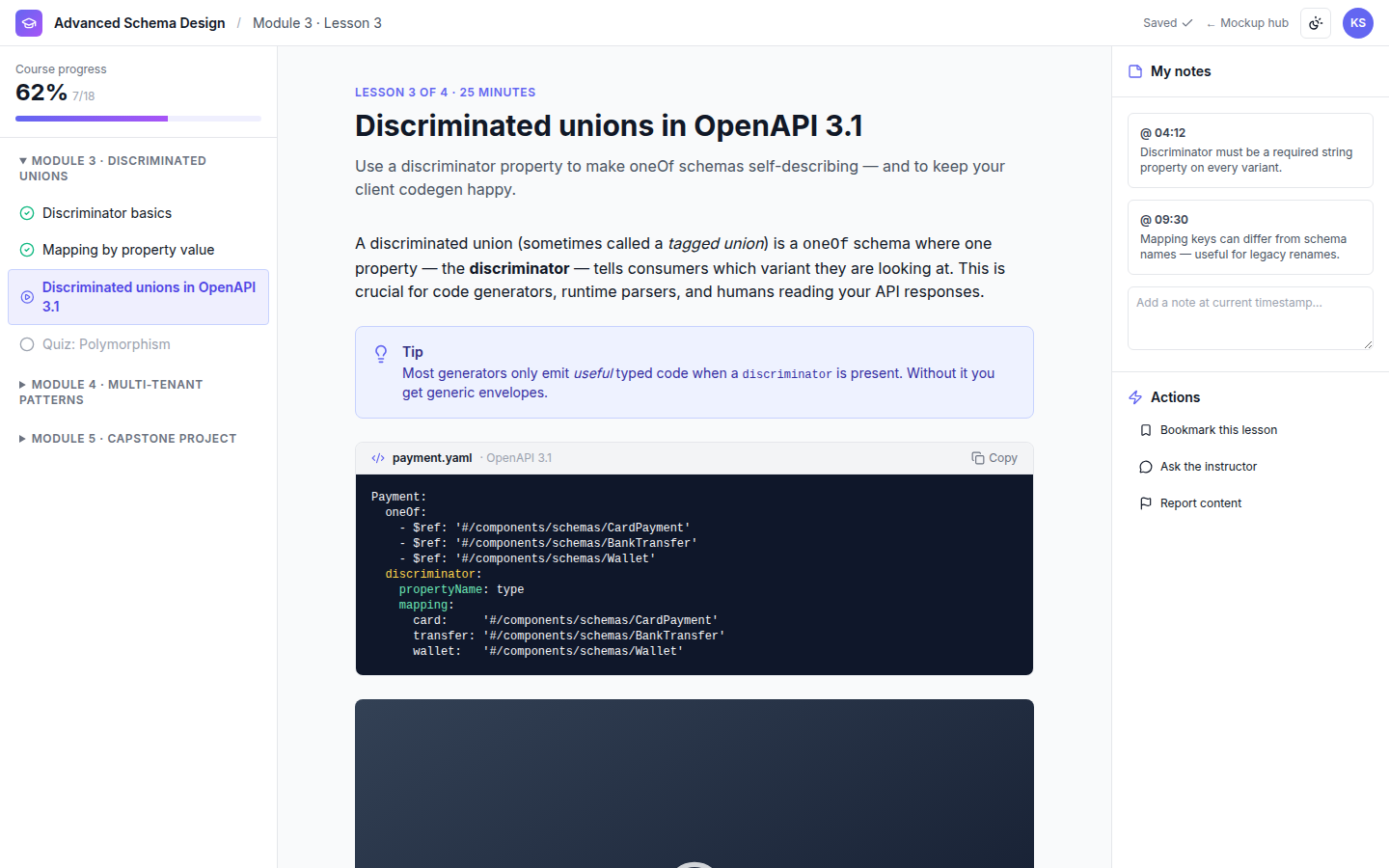 Academy — Lesson viewer
