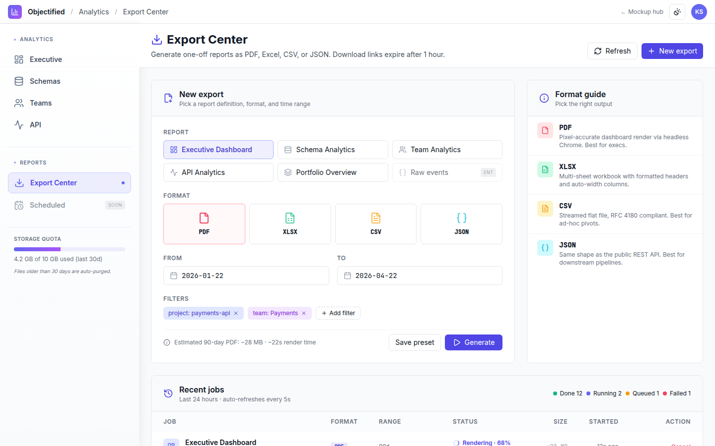 Analytics — Export center