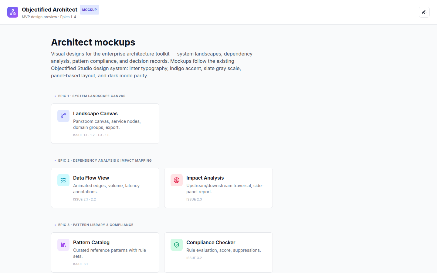 Objectified Architect mockup hub