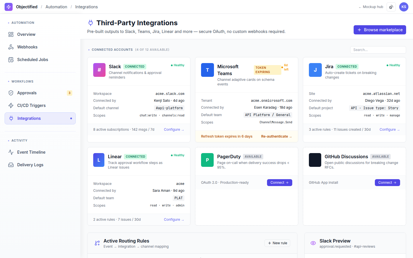 Automation — Integrations marketplace