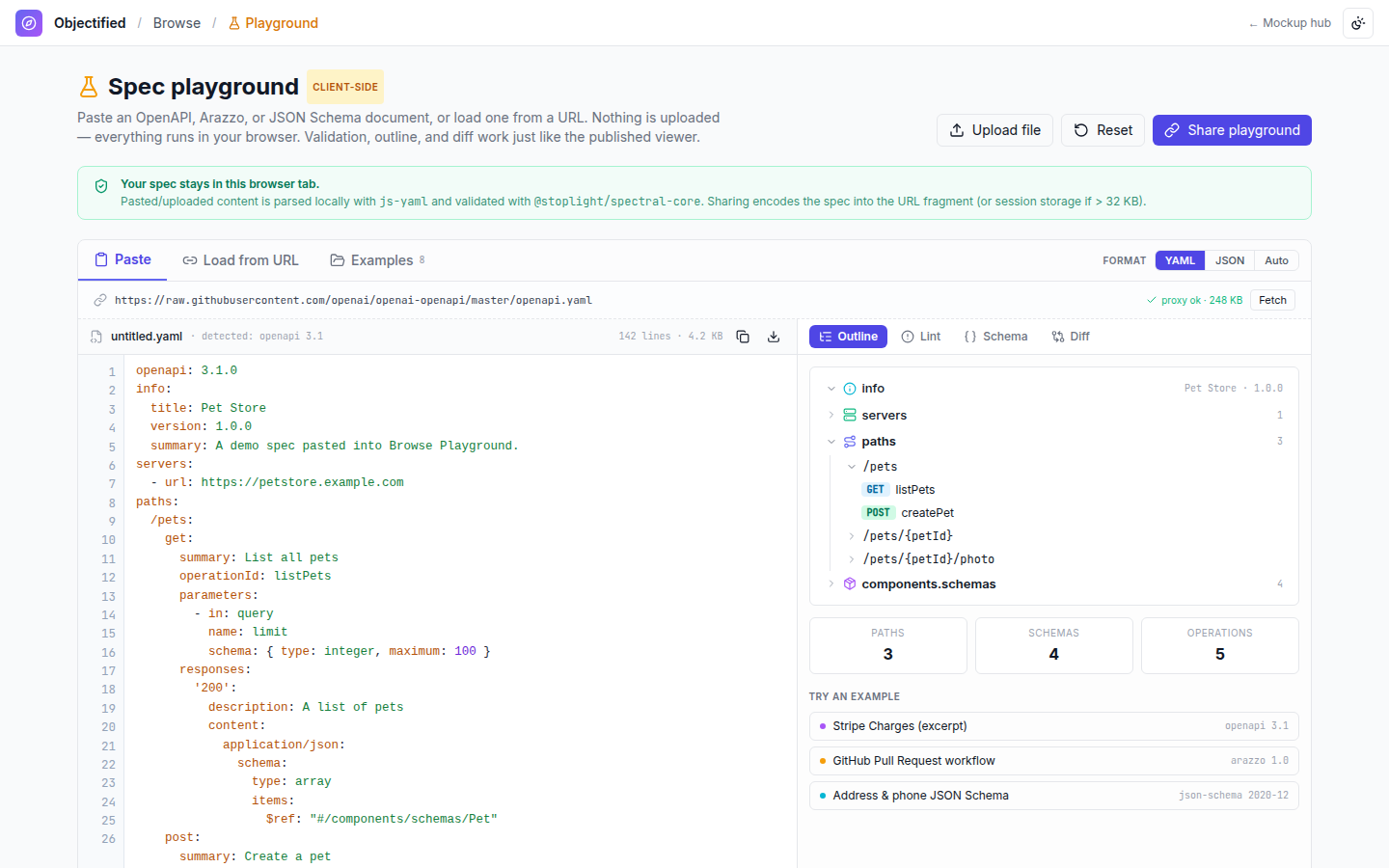 Browser — Try-it playground
