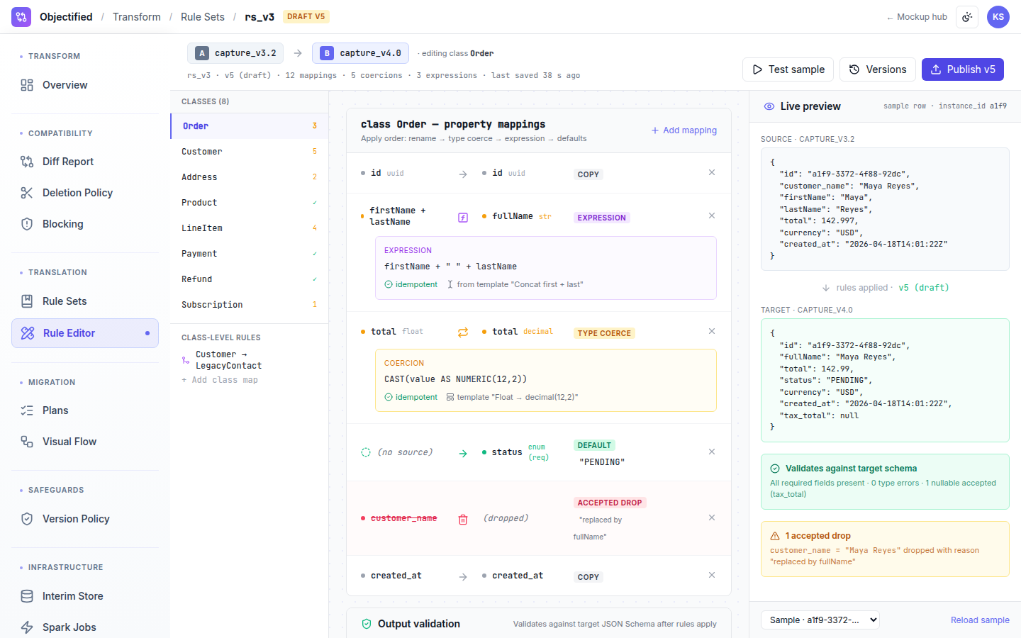Data Transform — Rule editor