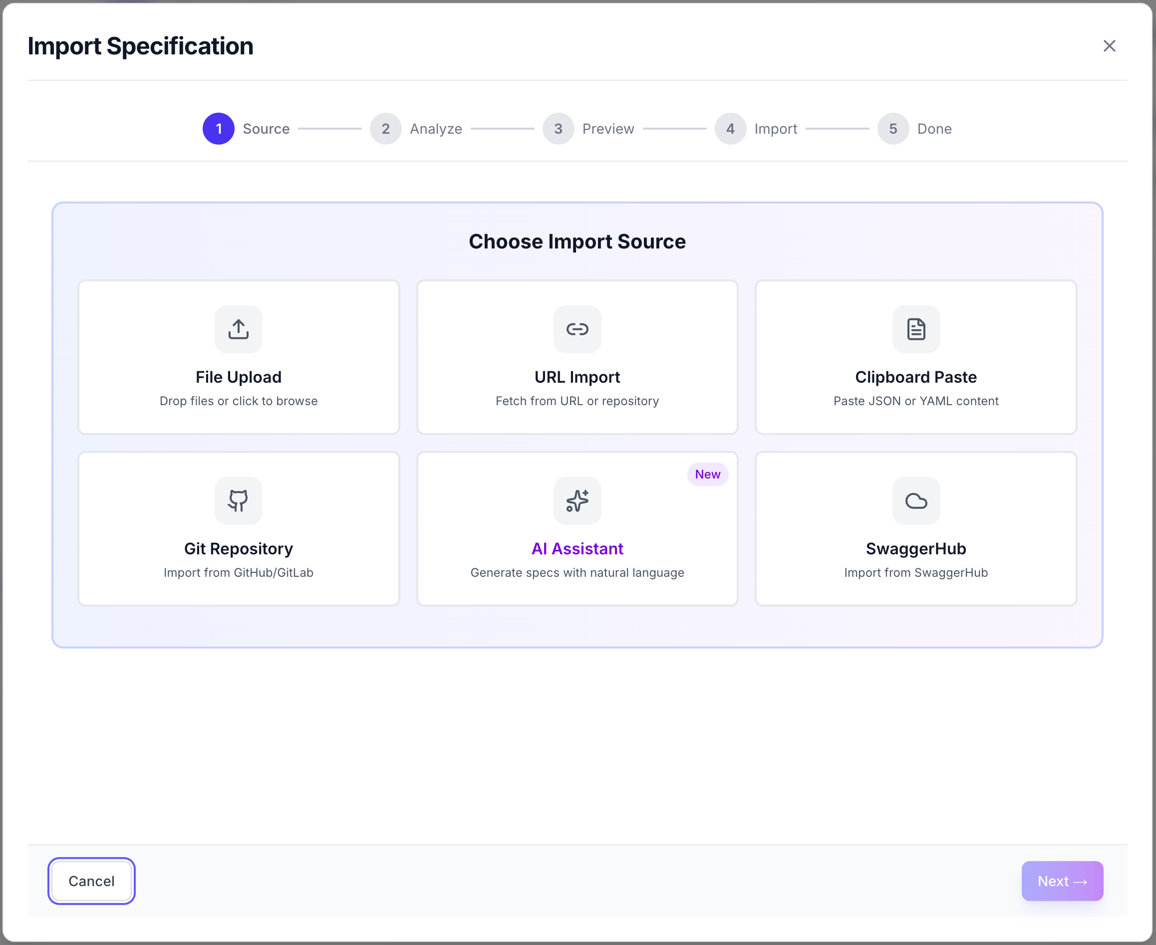 Enterprise Import wizard with multi-source import and quality scoring