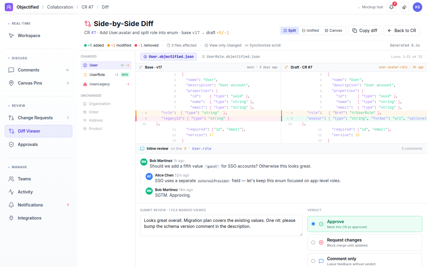 Collaboration — Diff viewer