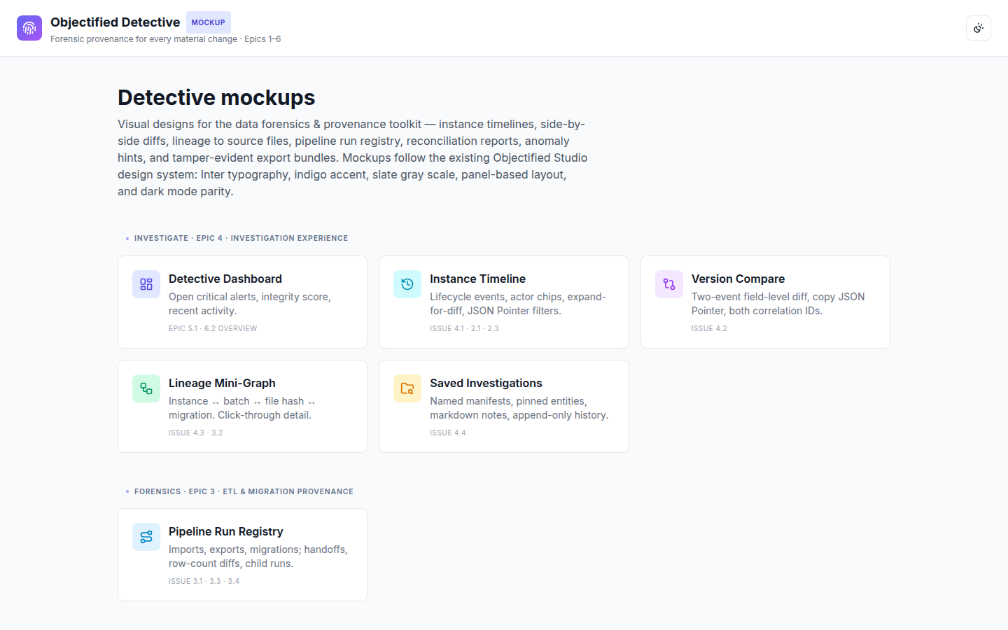 Objectified Detective mockup hub